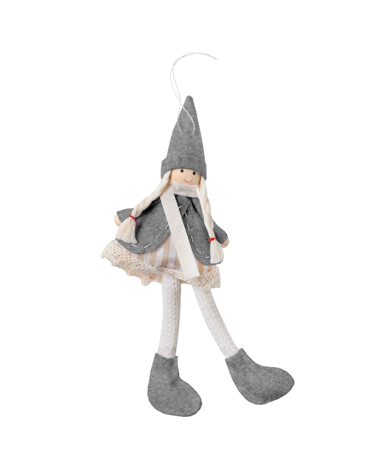 Colgante muñeca de navidad para decoración gris y blanca