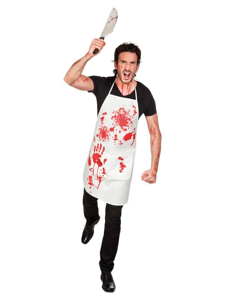 Delantal de carnicero ensangrentado halloween para adulto blanco y rojo