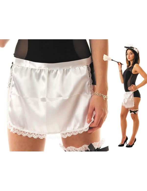 Delantal de doncella para mujer blanco con encaje