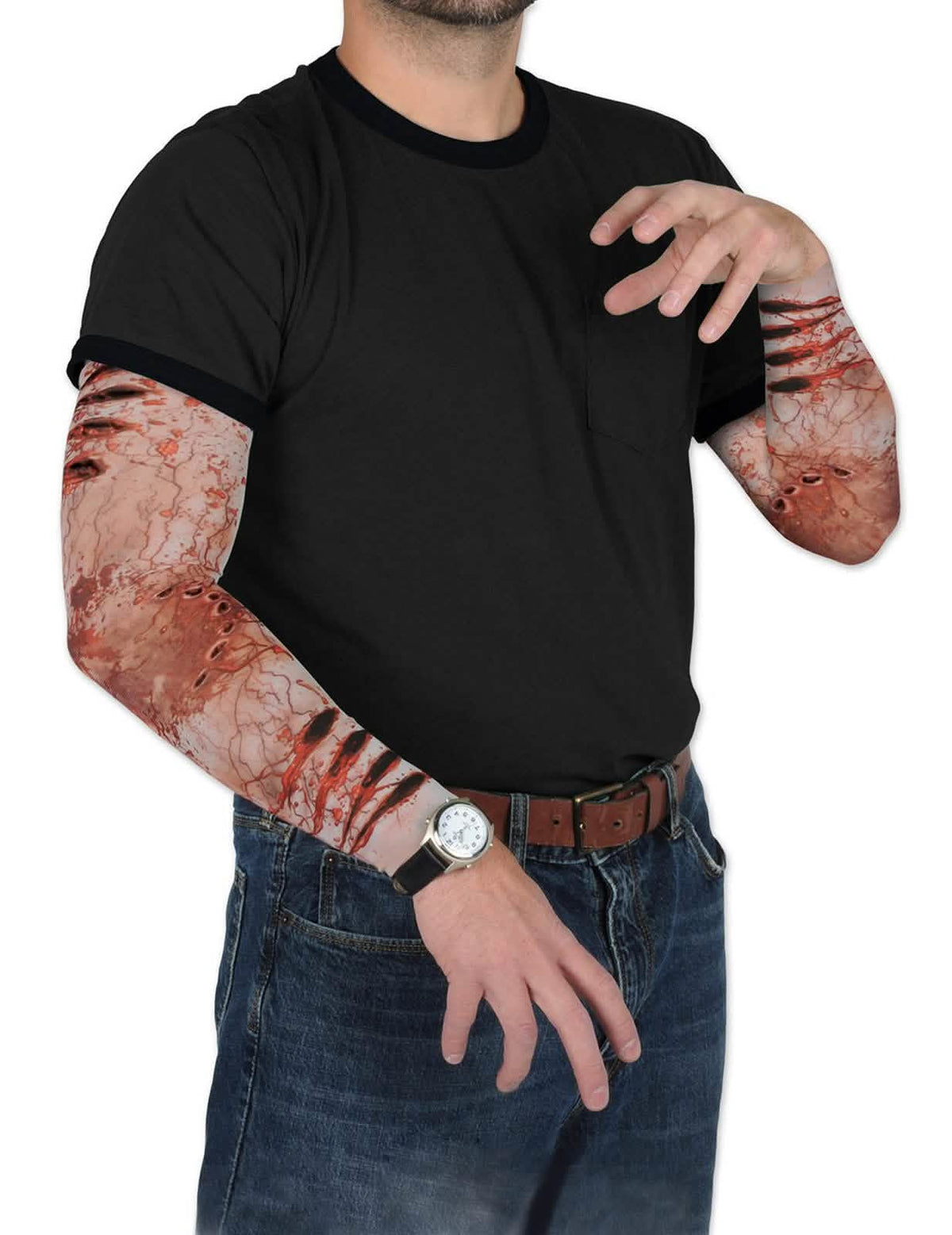 Mangas de falsas heridas zombie para adulto ensangrentadas