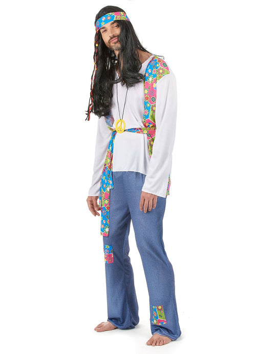 Disfraz de pareja hippie azul adulto