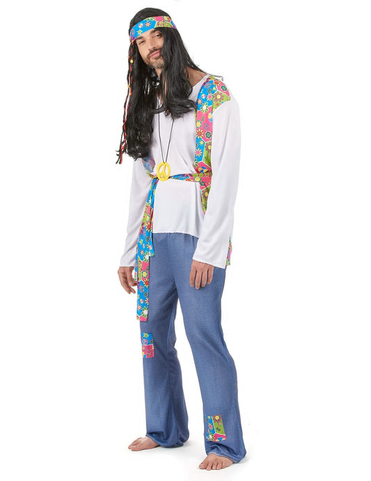 Disfraz de pareja hippie azul adulto
