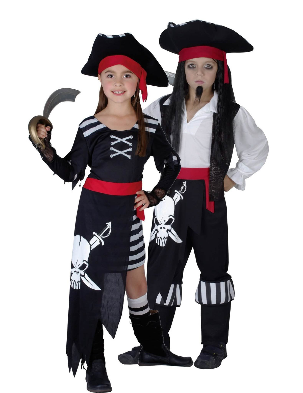 Disfraz infantil de pareja de jefe y jefa de los piratas