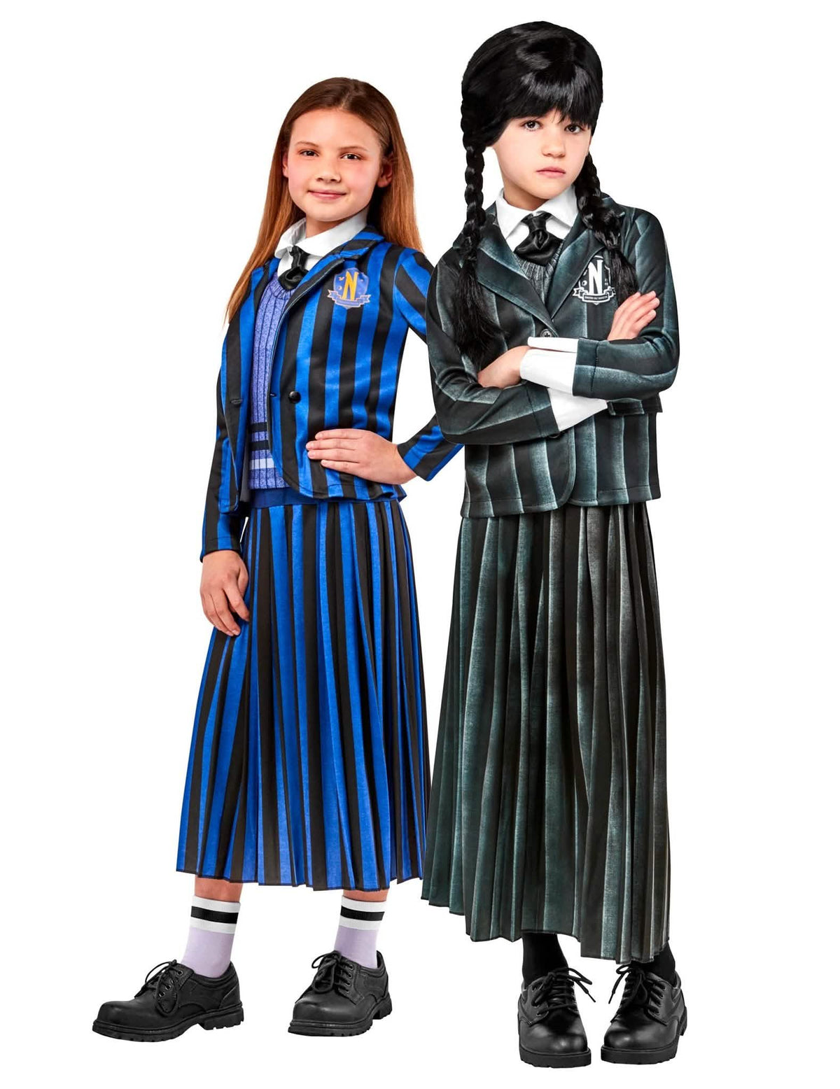 Disfraz de pareja de uniforme escolar de Miércoles Addams™ para niñas