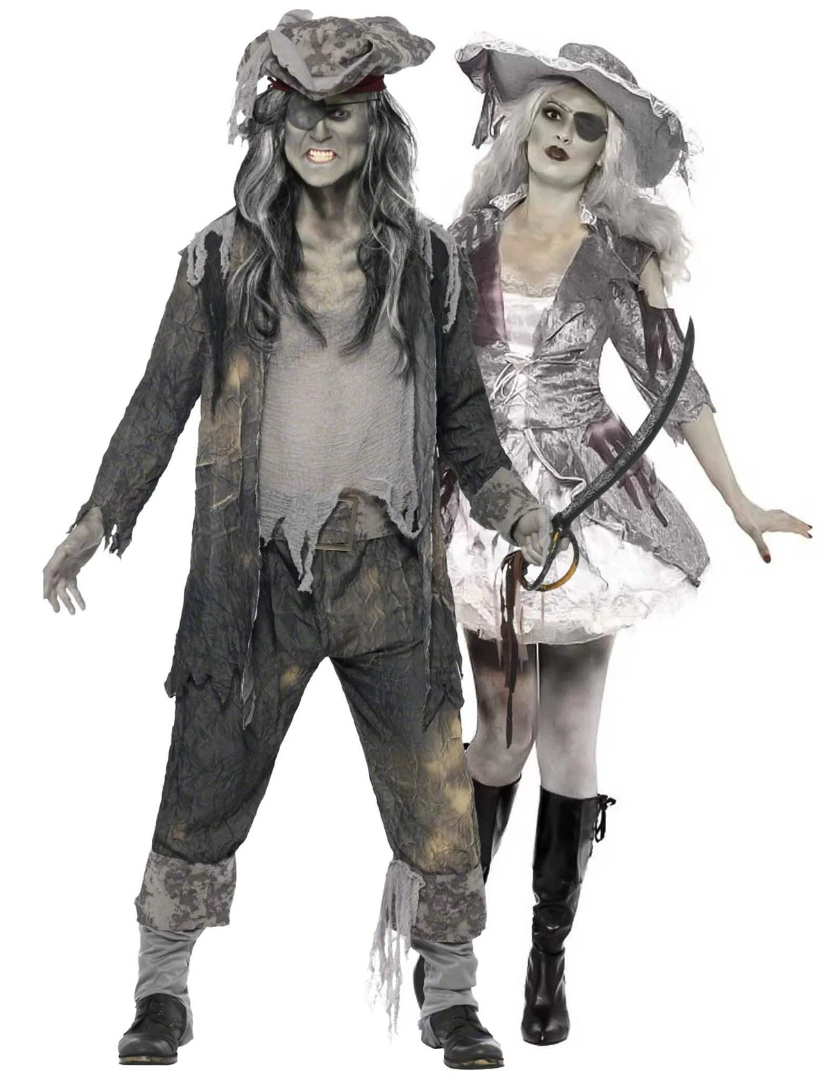Disfraz de pareja de piratas fantasmas de Halloween
