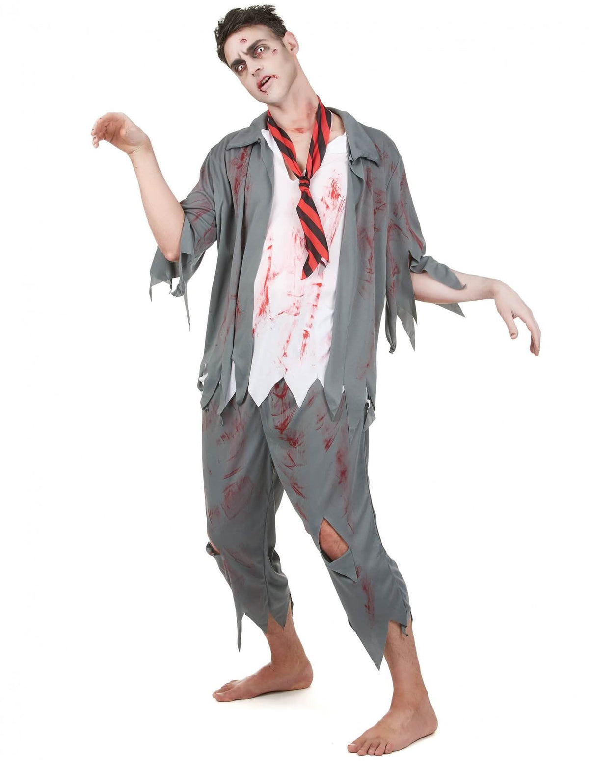 Kit disfraz zombie hombre con sangre falsa y maquillaje Halloween