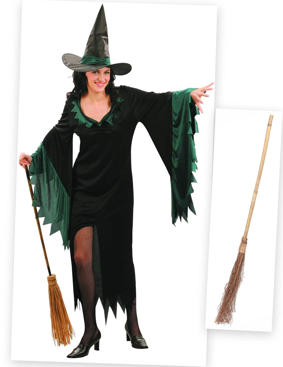 Kit disfraz bruja mujer con escoba Halloween