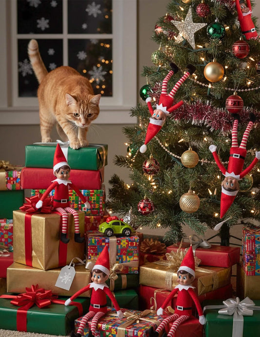 Grupo de 6 duendes traviesos navideños