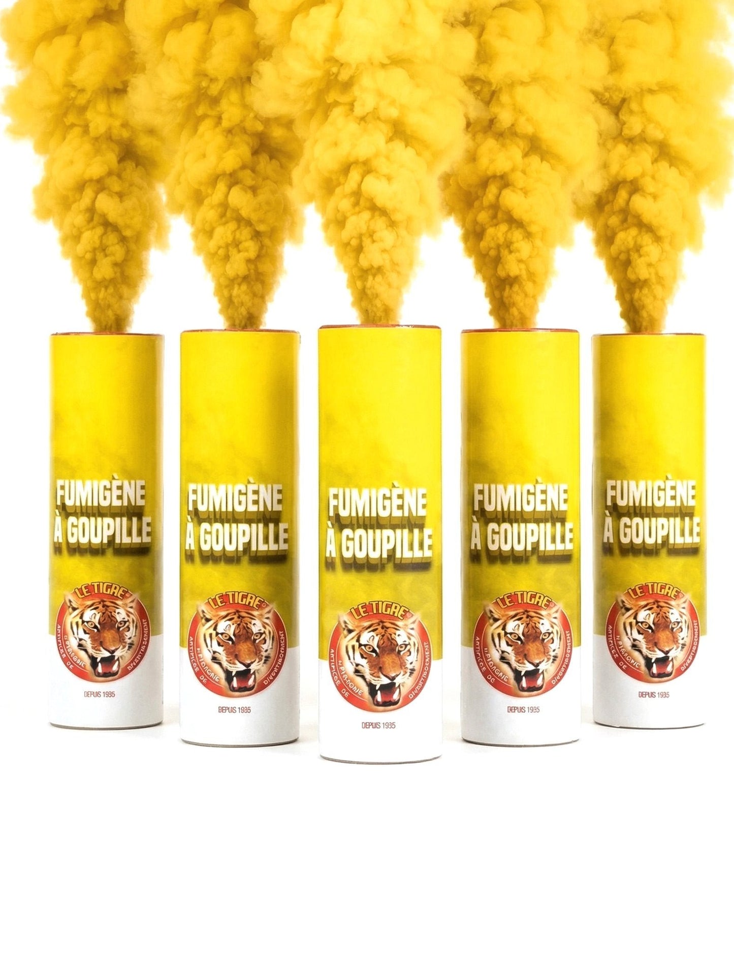 Pack de 5 bengalas de humo amarillas con pasador 1 min