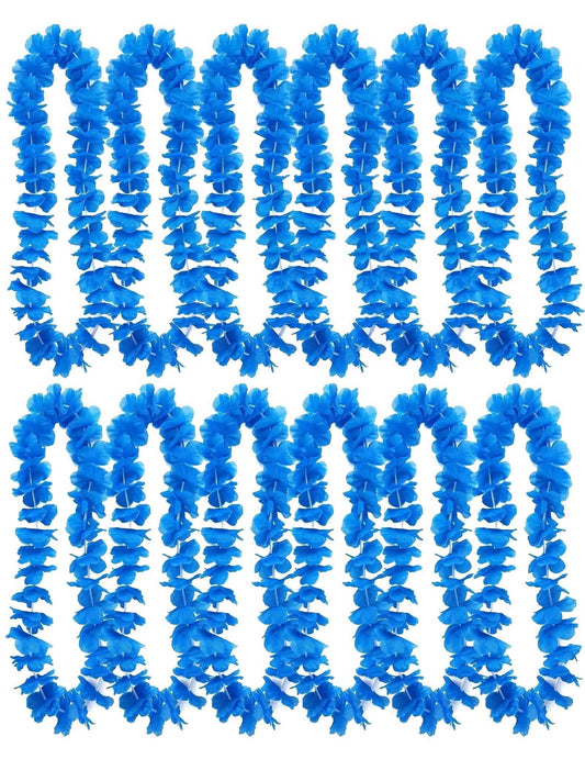 12 collares hawaianos azul brillante