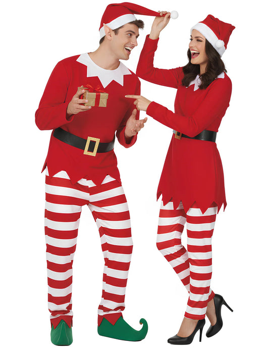Disfraz de pareja de elfos traviesos de Navidad para adulto