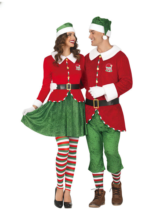 Disfraz de pareja de Elfos de Navidad para adultos