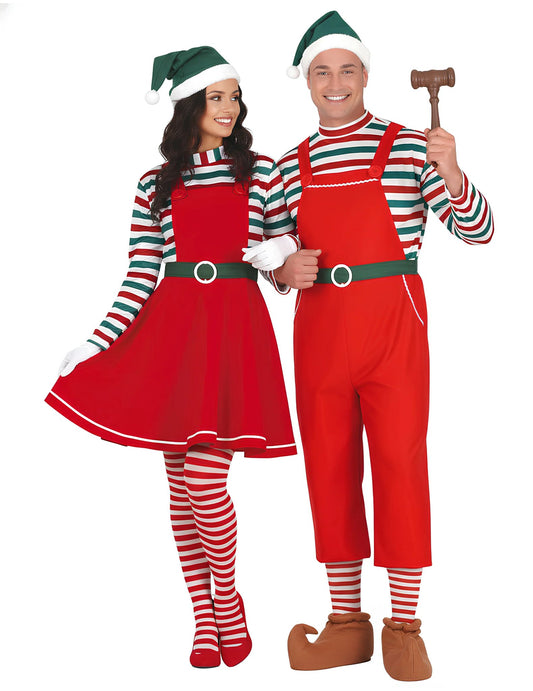 Disfraz de pareja de elfos de Papá Noel para adultos