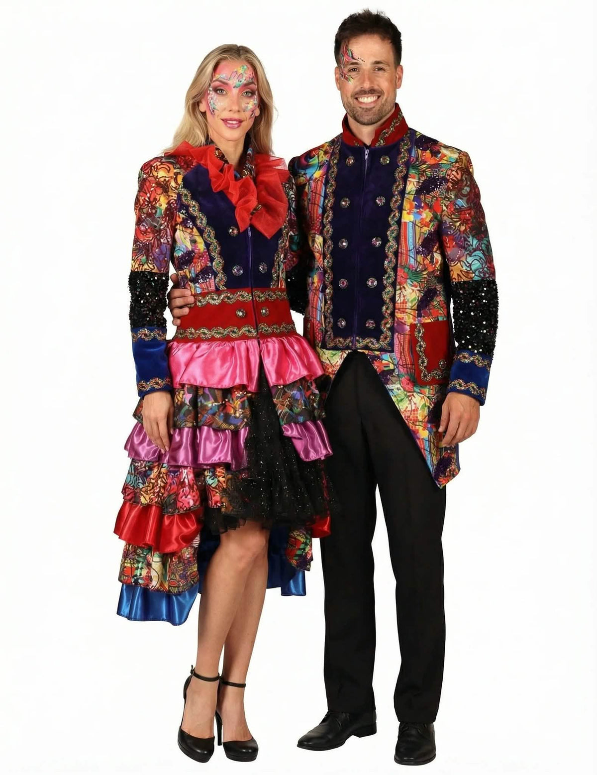 Disfraz de pareja chaqueta Carnaval multicolor premium para adultos