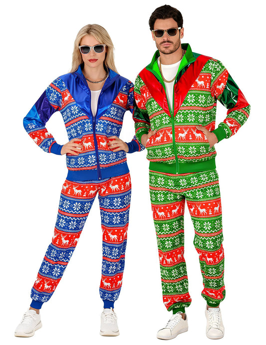Disfraz de pareja chándal verde y rojo Navidad adulto