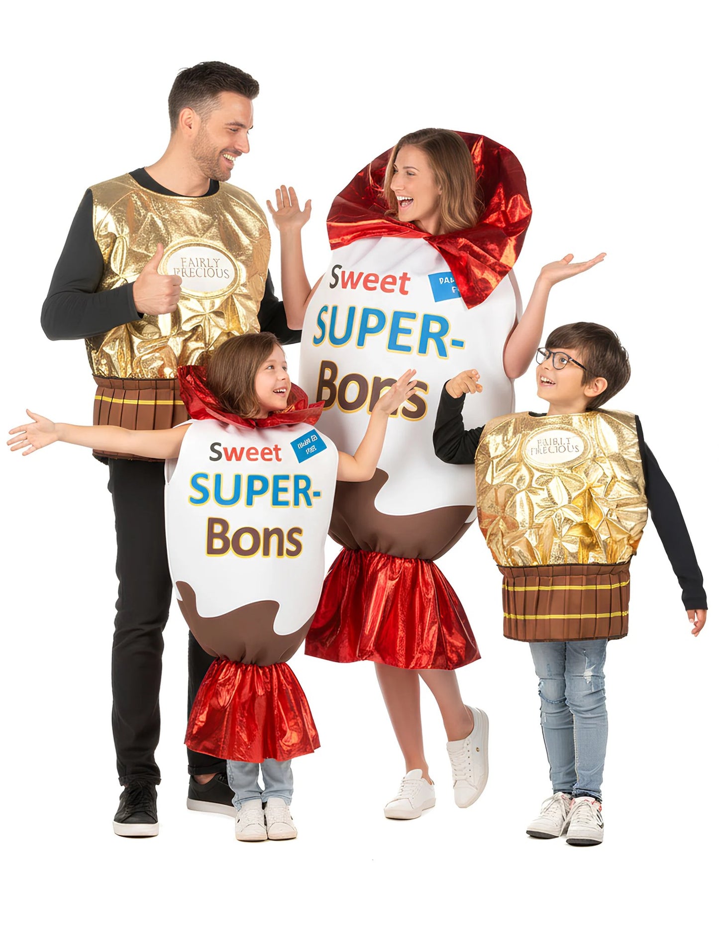 Disfraz de familia de dulces dorados y bombones
