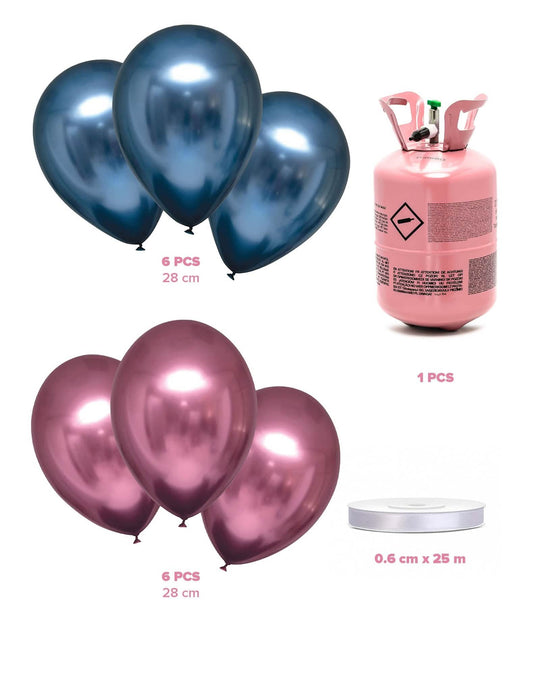 Kit de cilindro de helio con 6 globos azul marino 6 globos rosas y cinta