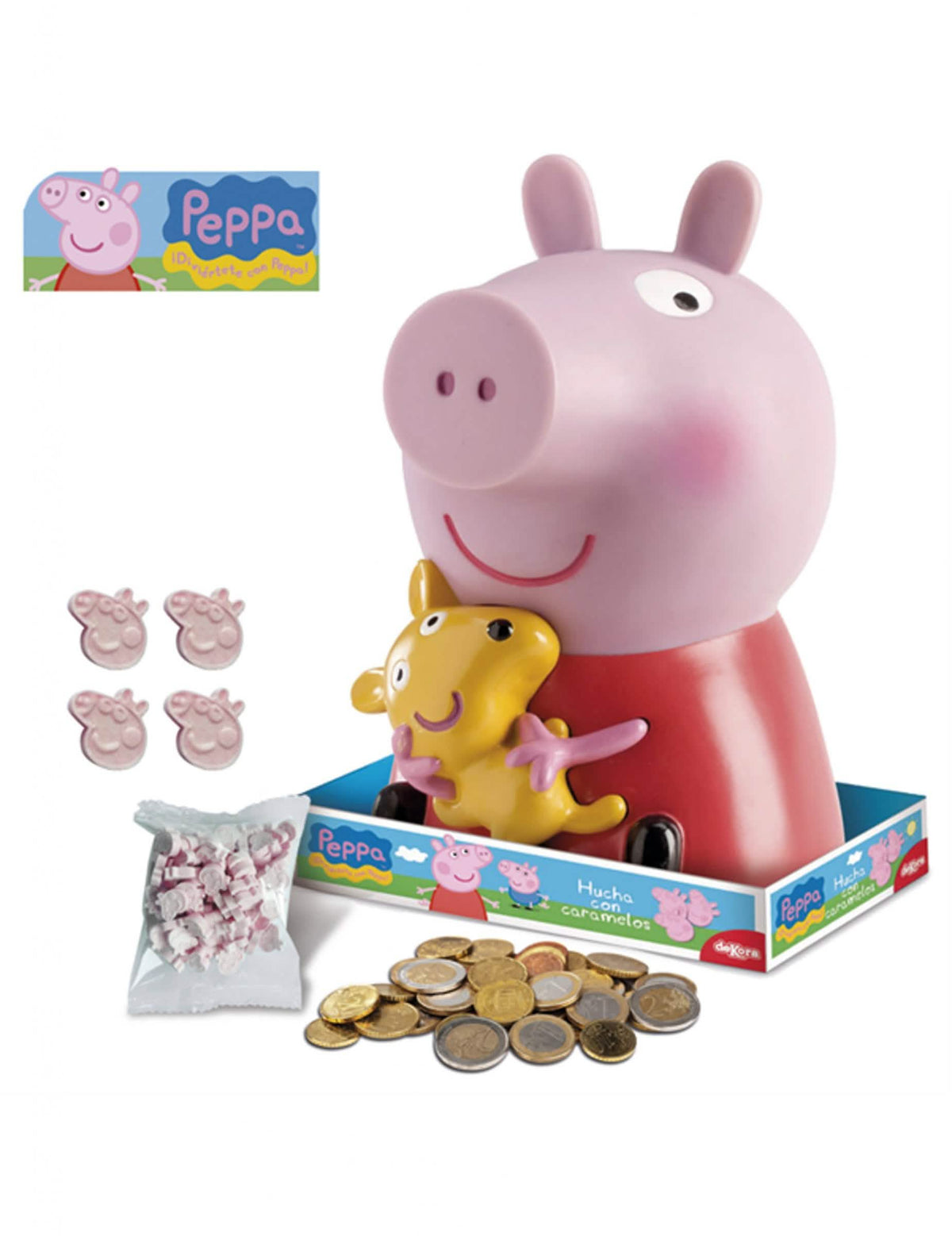 hucha con piruletas Peppa Pig para niño rosa y rojo