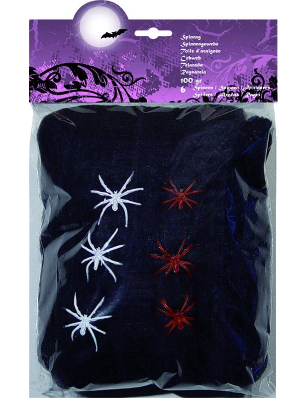 Decoración telaraña negra con arañas Halloween
