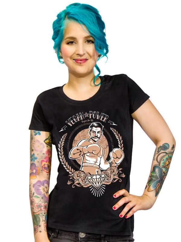 camisetas Vegan Power para mujer negro
