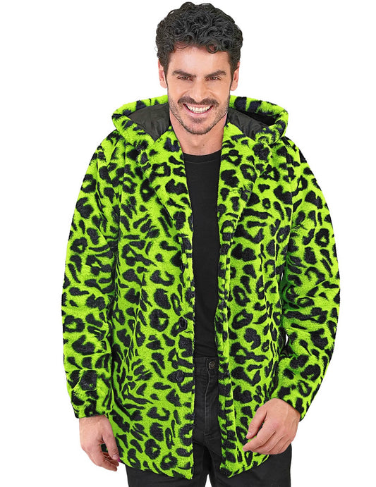 Chaqueta verde con capucha de leopardo para adultos