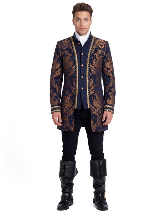 Chaqueta barroca bordada de lujo azul para hombre