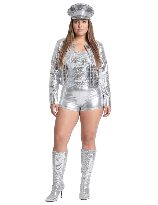 Chaqueta de cocodrilo metalizada plateada para mujer