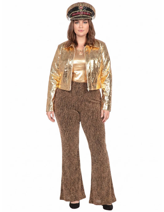 Chaqueta de cocodrilo metalizada dorada para mujer