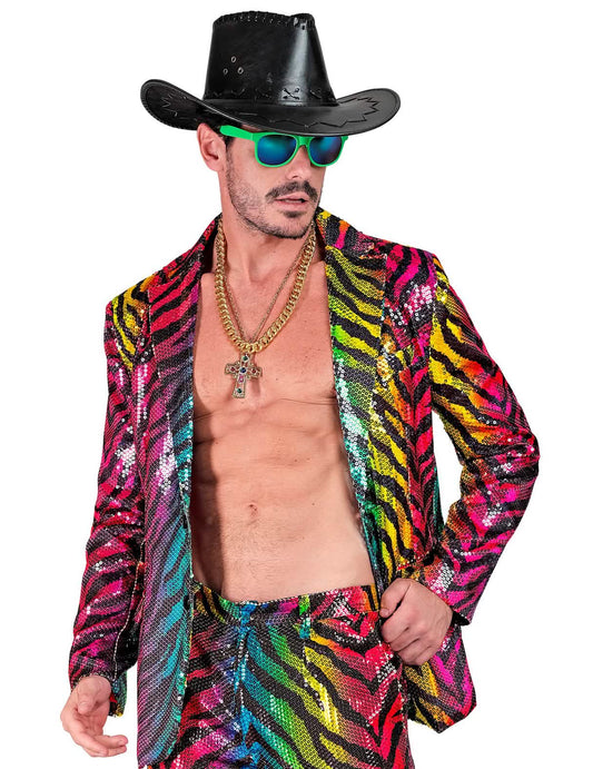 Chaqueta de tigre arco iris con lentejuelas para adultos