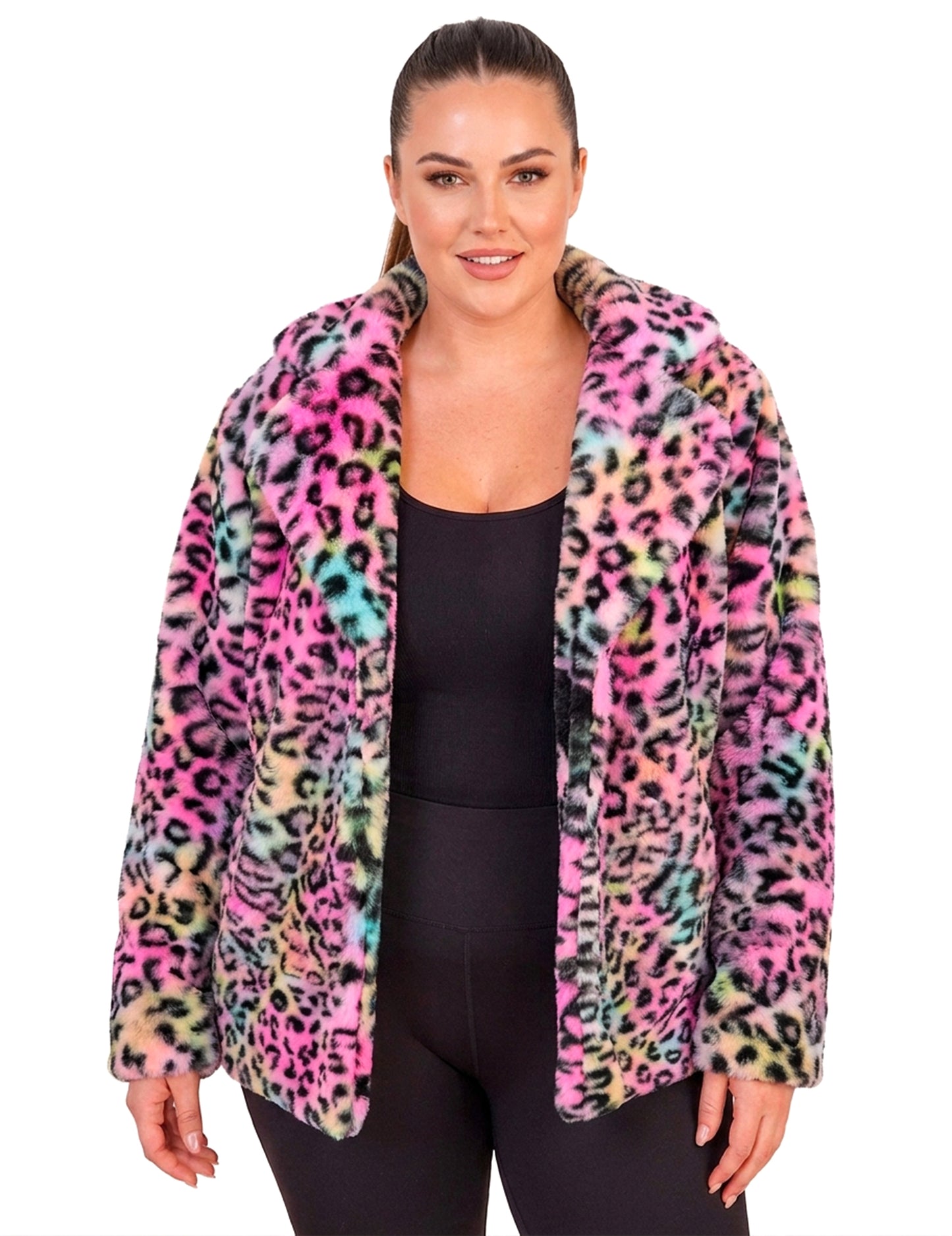 Chaqueta polar de leopardo multicolor para mujer