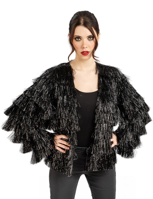 Chaqueta de festival con flecos negros mujer