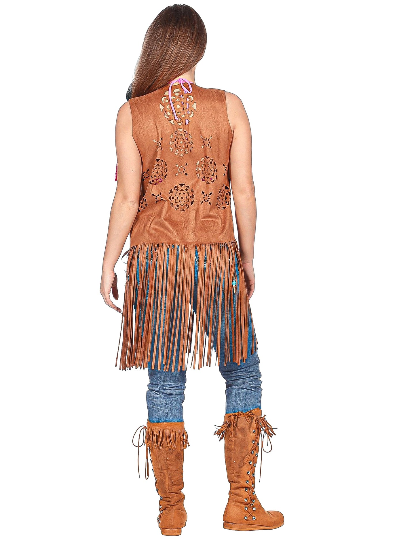 Vestido largo con flecos marrón hippie para mujer