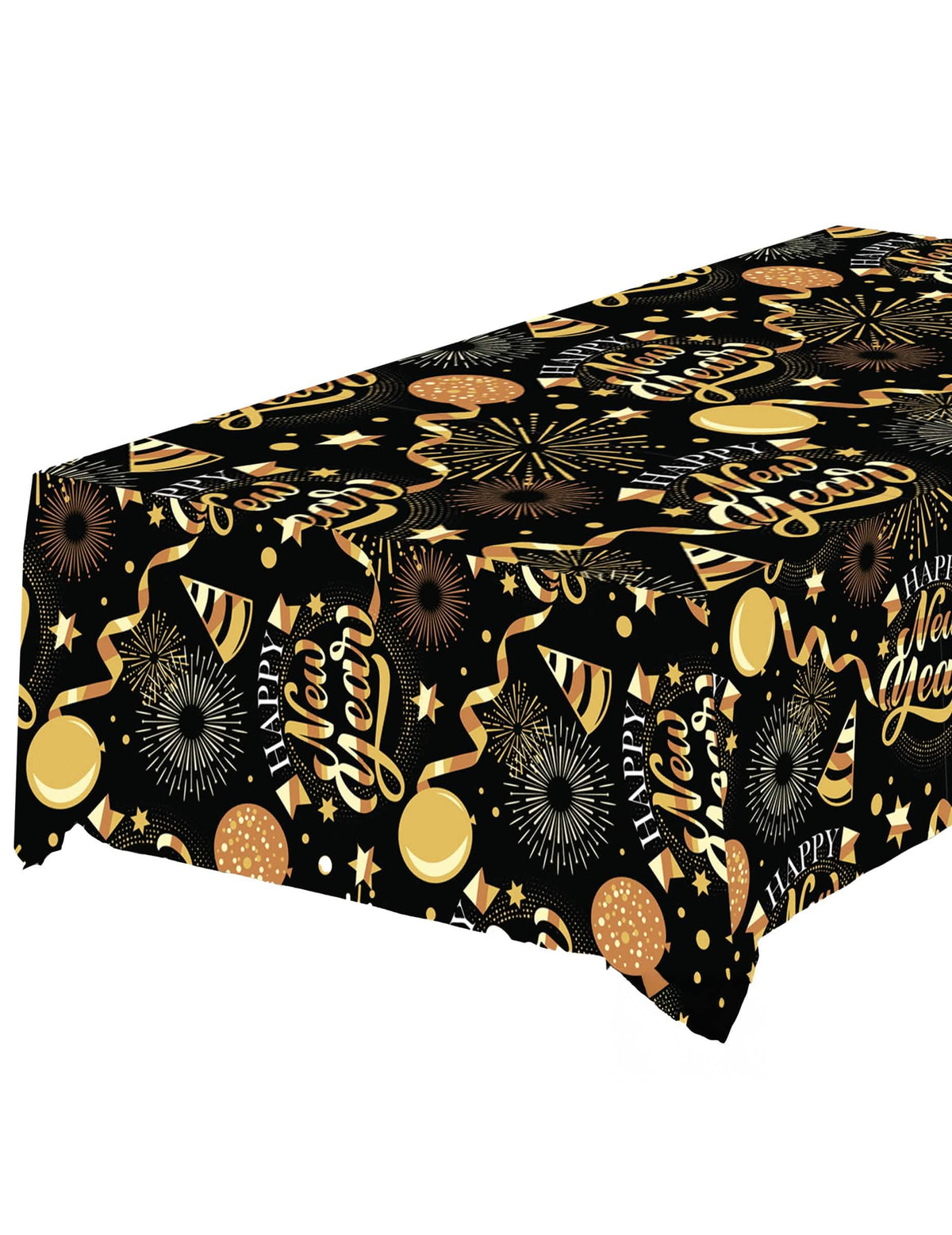Nappe Happy New Year pour fête noir et or