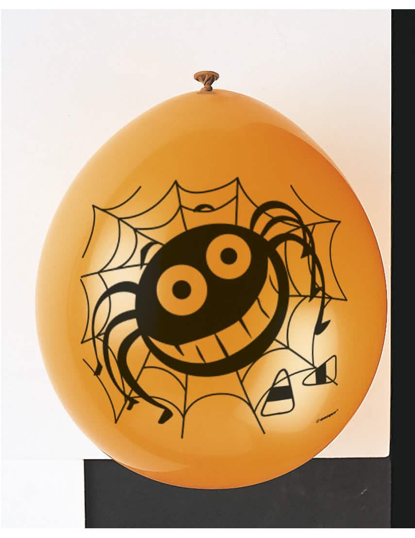 Primer plano del estampado de los globos de látex arañas para halloween