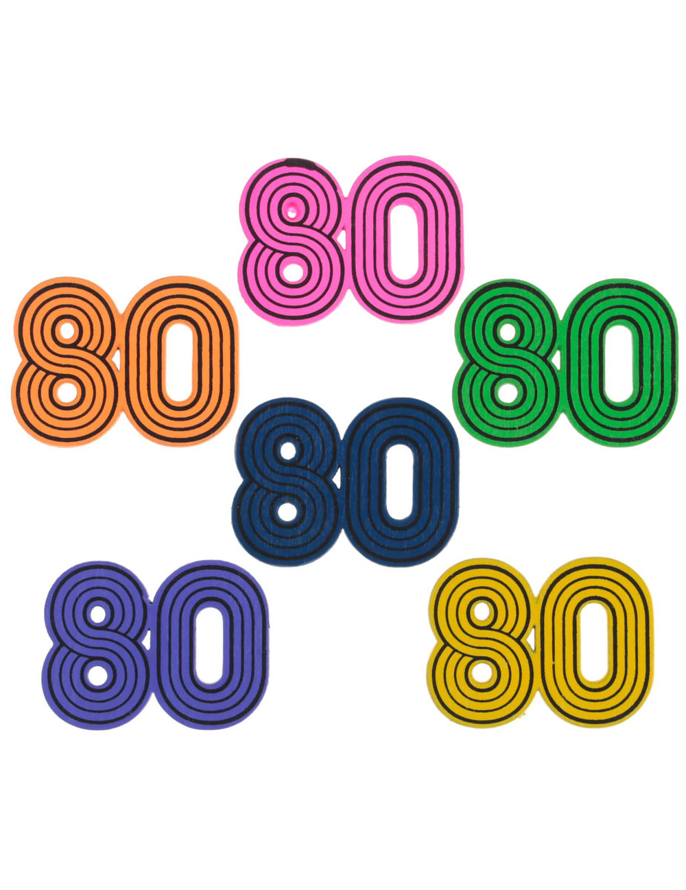confetis de mesa de madera años 80 multicolores fosforito