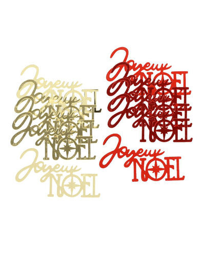 10 confeti Feliz Navidad rojo y oro 6,5 x 3,5 cm