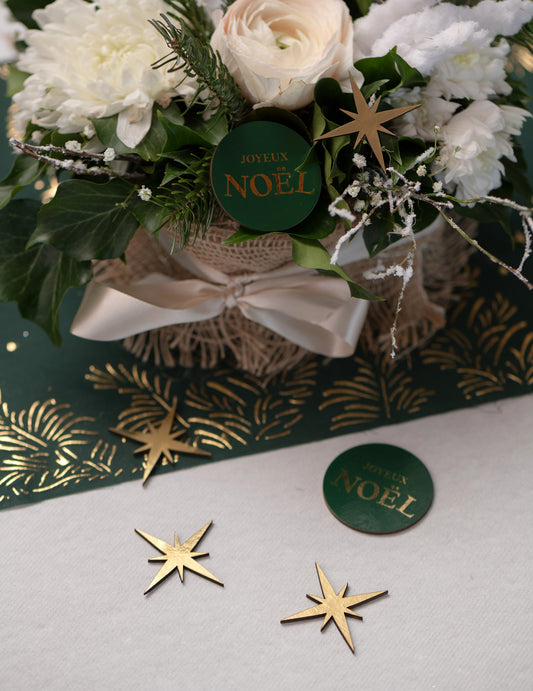 10 decoraciones de mesa Hojas de oro de madera verde abeto 5 cm
