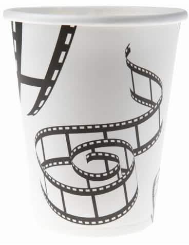 Vasos de cartón de cine para fiesta blanco y negro con motivos de película