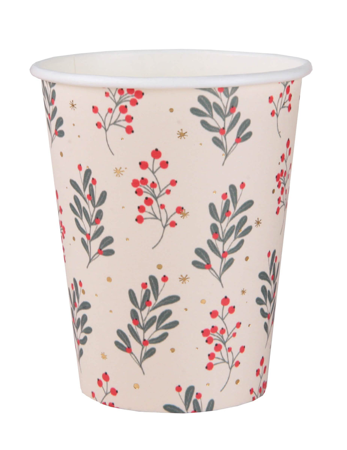 Gobelets en carton houx de Noël pour fête blanc avec motifs rouges et verts