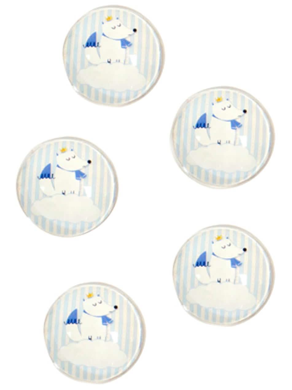 Pastillas decorativas de vidrio zorro para baby shower azules a rayas