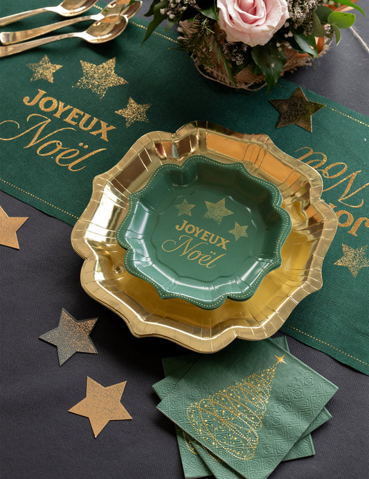 10 platos pequeños de Navidad Centelleante verde abeto 18 x 18 cm
