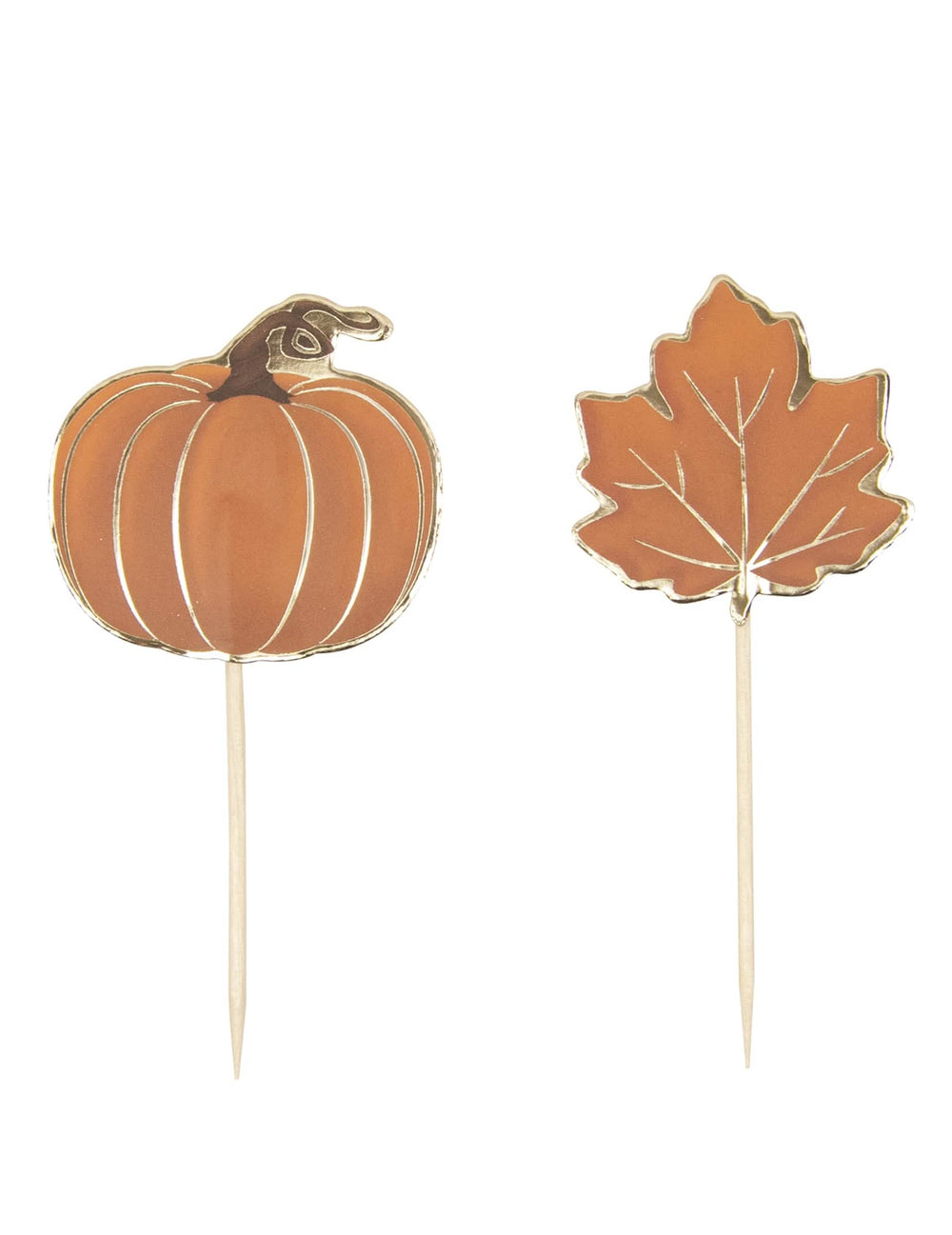 Pics à cocktail automne citrouille et feuille pour buffet orange et or