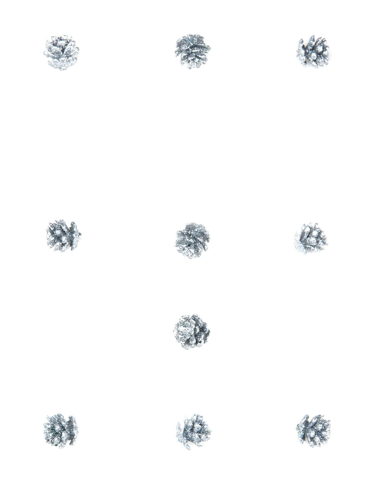 Vue d'ensemble des 10 mini pommes de pin pailletées de Noël argentées