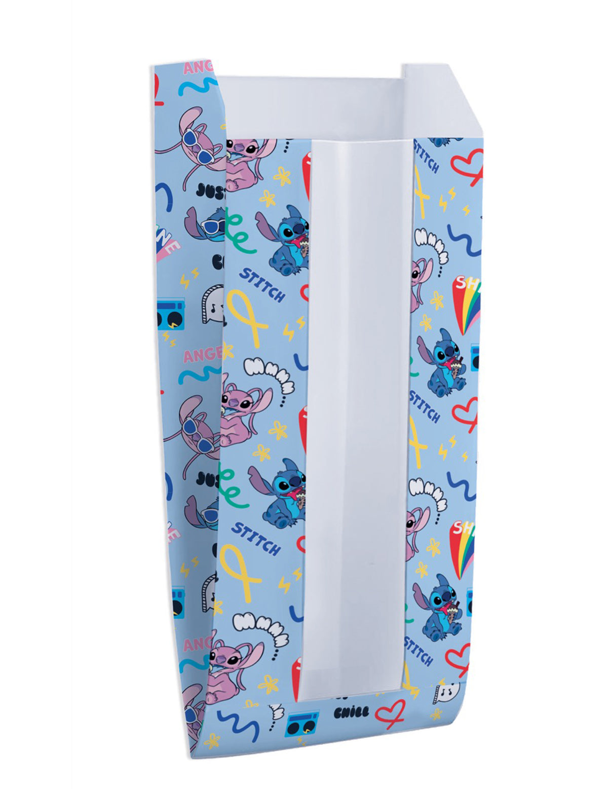 Bolsas de papel con ventana Stitch para niño azules con motivos Stitch y Angel