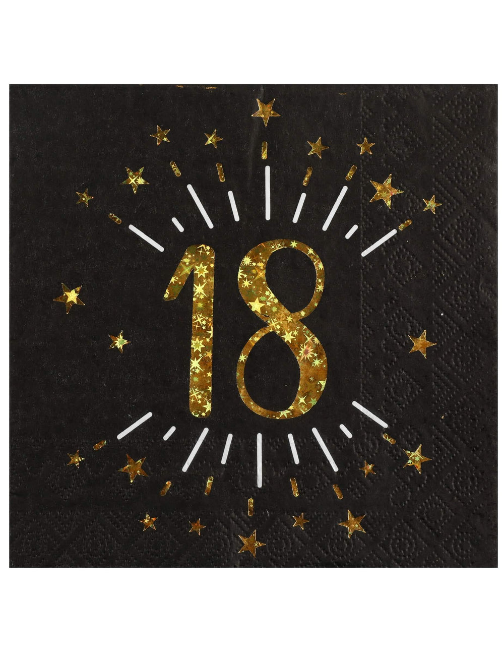 Serviettes papier joyeux anniversaire 18 pour fête noir et or avec étoiles dorées