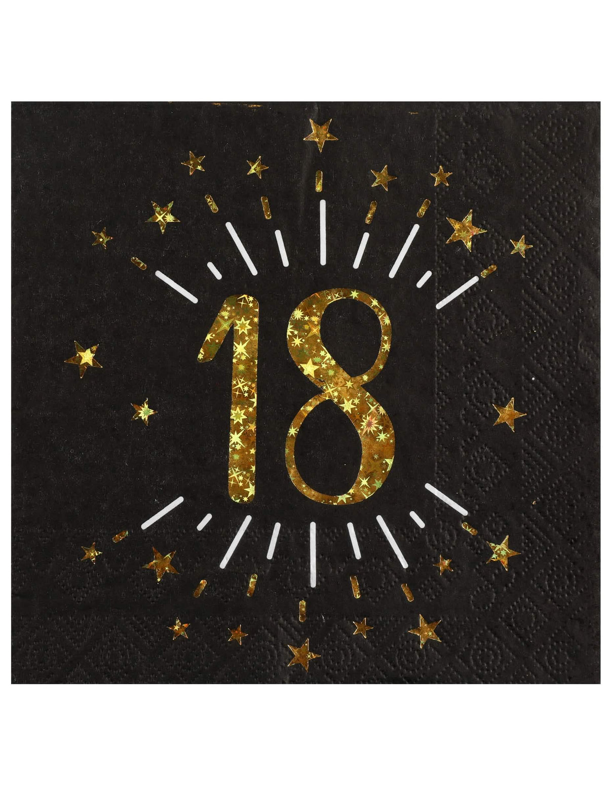 Serviettes papier joyeux anniversaire 18 pour fête noir et or avec étoiles dorées