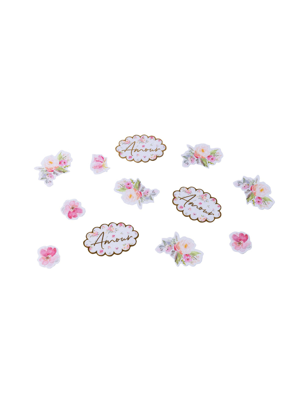 Confettis aquarelle et amour pour mariage romantique rose et blanc avec dorure