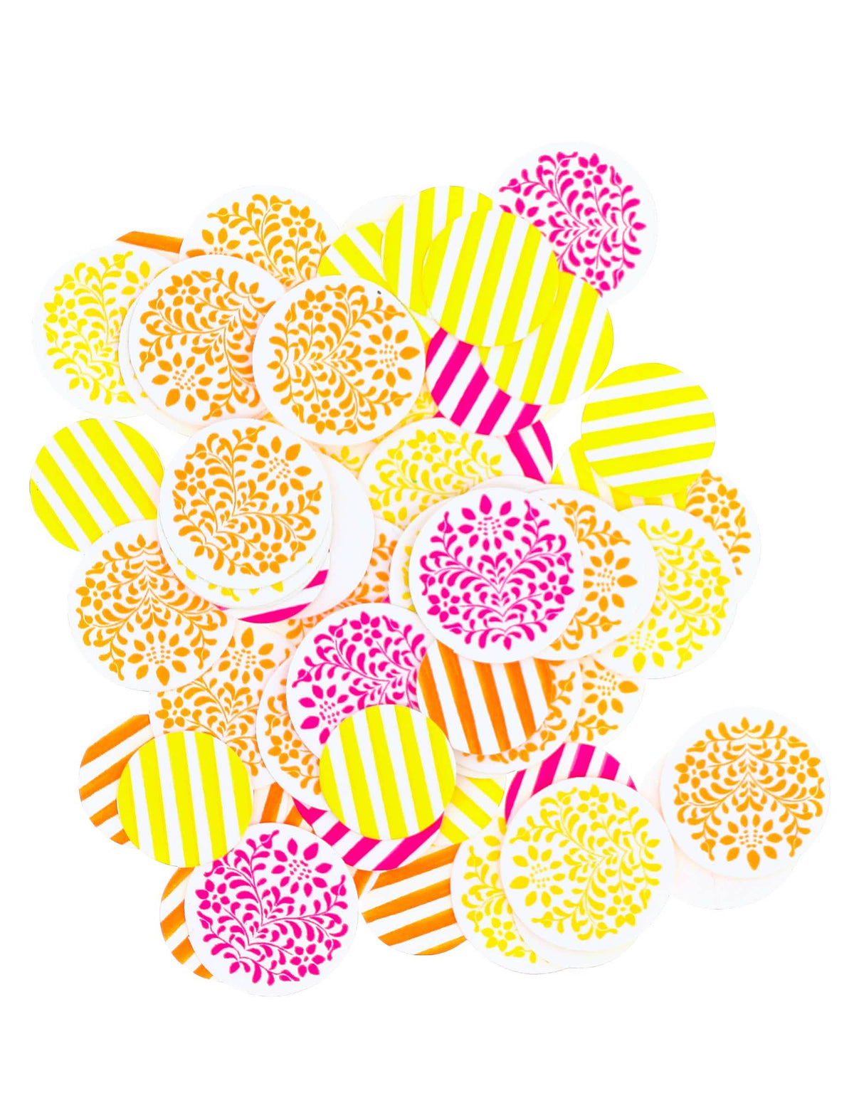 100 Confetis de papel limón, naranja y frambuesa 2,5 cm