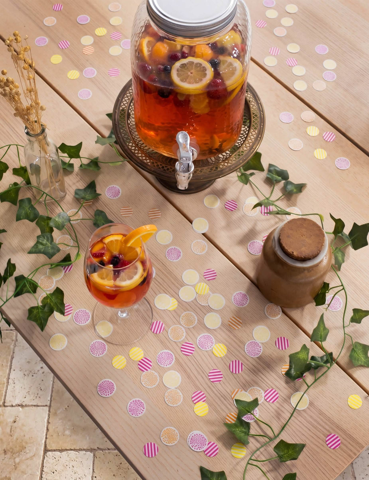 100 Confetis de papel limón, naranja y frambuesa 2,5 cm
