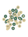 100 confetis Feliz Navidad atemporal verde y oro de 1 a 2 cm